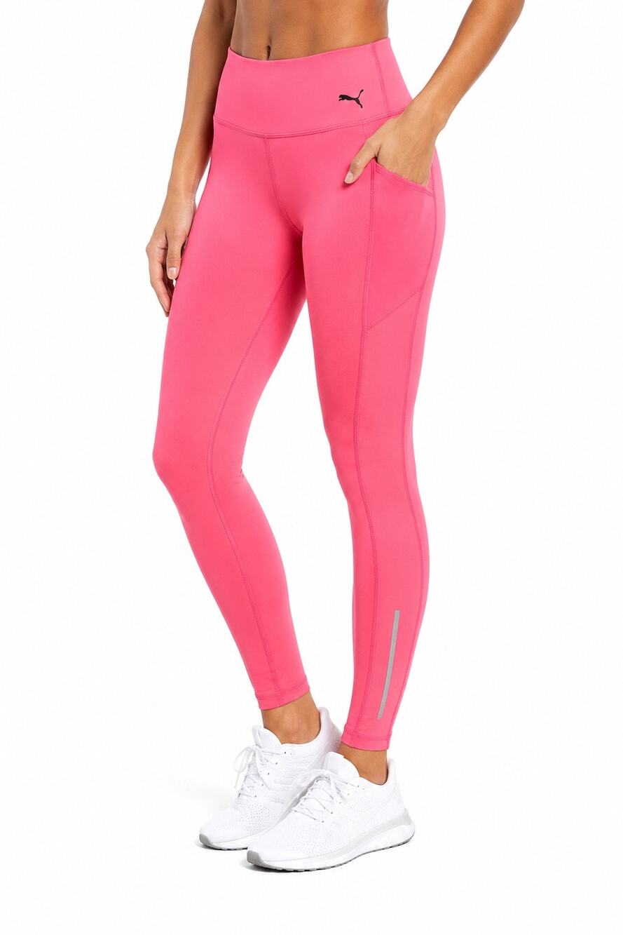 PUMA Women’s L Pink Running Leggings High Rise Pockets Reflective NWOT